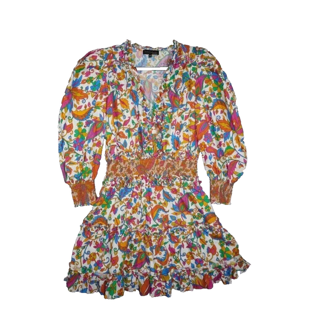 House of Harlow 1960 Psychedelic Floral Mini Dress M Boho Resort Ibiza Y2K - Picture 2 of 4
